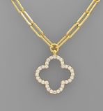 Crystal Clover Paperclip Necklace