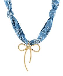 Bandana Bow Charm Necklace, COLOR: Blue