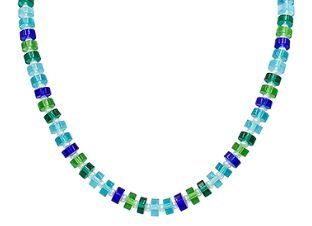 Flat Disc Beaded Necklace, COLOR: Blue Ombre