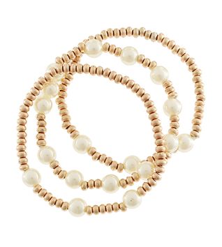 Patterned Gold &amp; Pearl Bracelet Stack