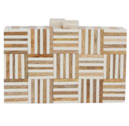 Basket Weave Patterned Wood Clutch