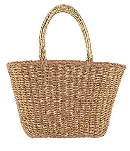 Metallic Straw Shopper Tote