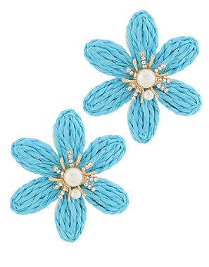 Raffia Flower Studs, COLOR: Blue