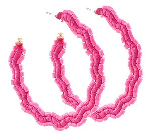 Wavy Circle Beaded Raffia Hoops