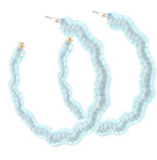 Wavy Circle Beaded Raffia Hoops, COLOR: Blue