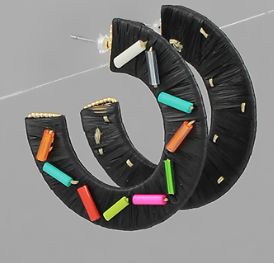 Confetti Raffia Hoops, COLOR: Black