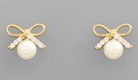 Pave Bow &amp; Pearl Studs