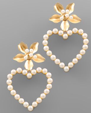 Floral Pearl &amp; Heart Earring