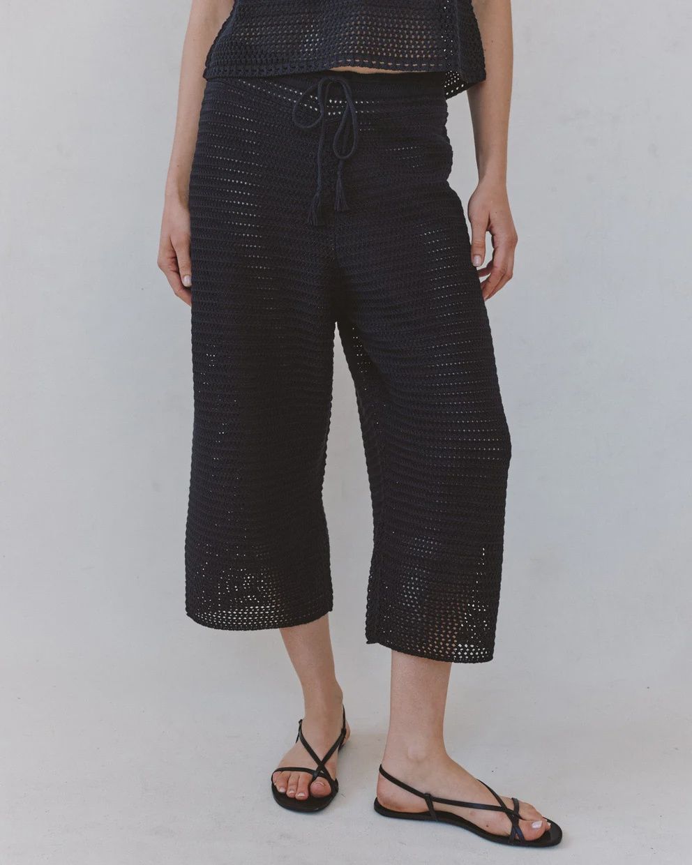 Crop Wide Leg Crochet Pant, COLOR: Black, Size: XS