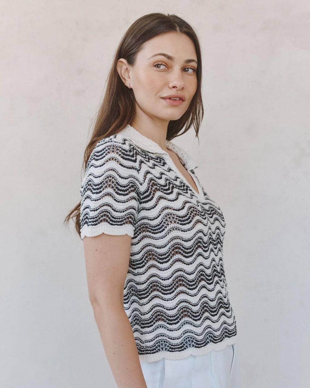 Short Sleeve Collar Sweater