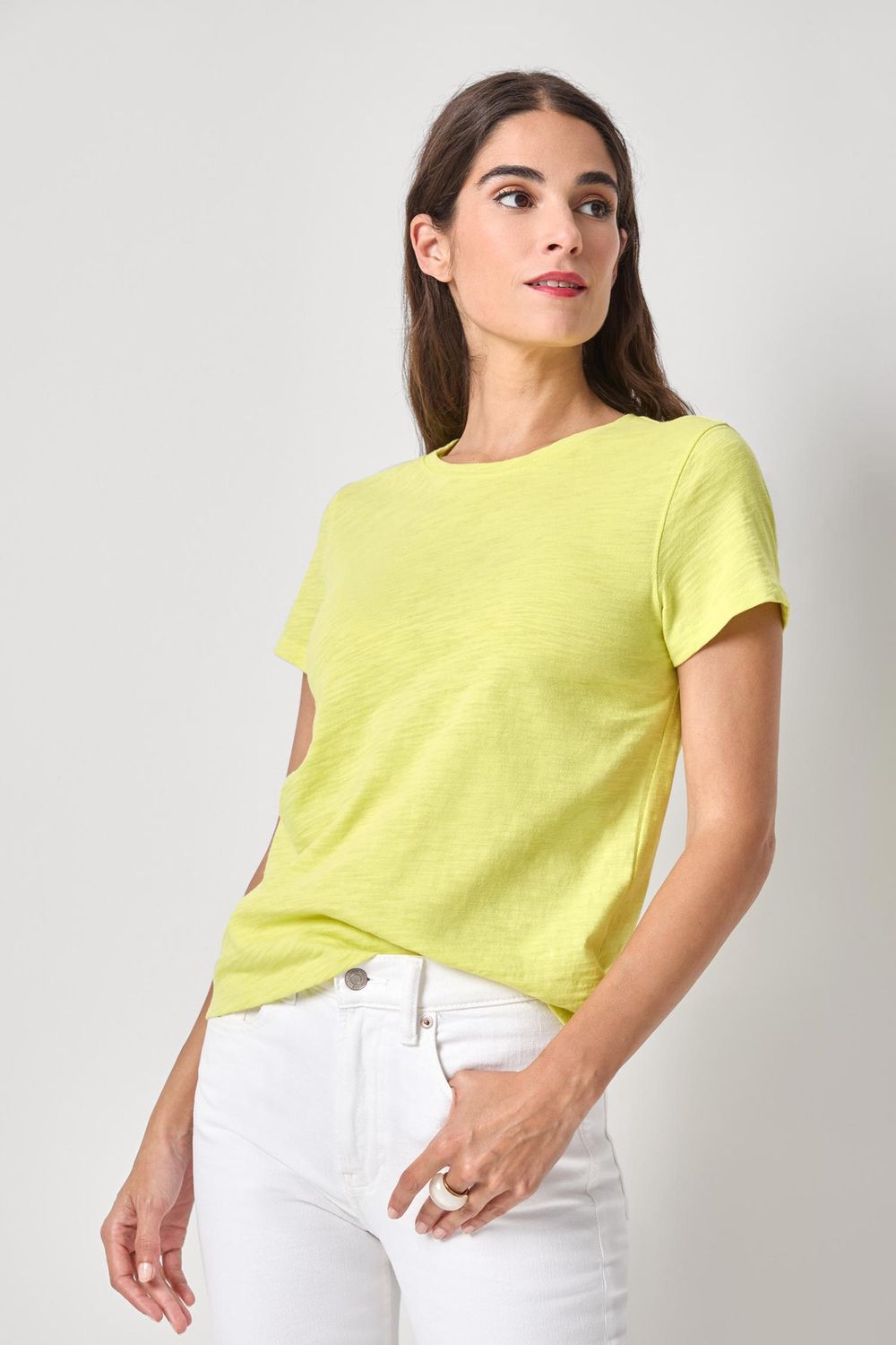 Short Sleeve Back Seam Crew, COLOR: Limeade, Size: XS
