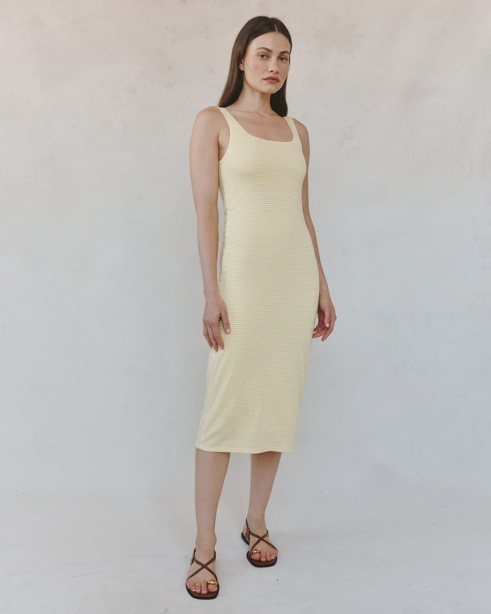 Square Neck Fitted Midi Dress