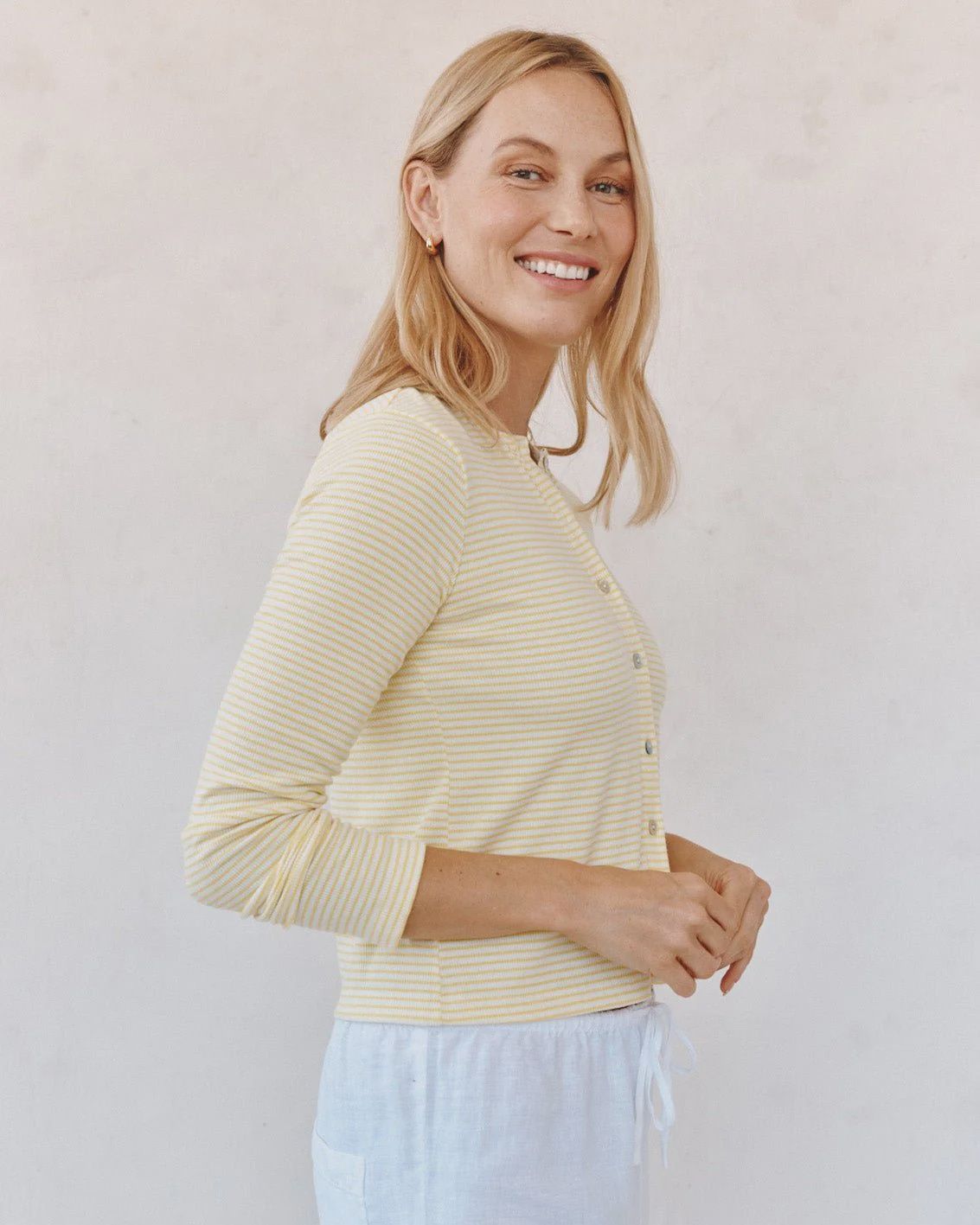 Fitted Cardigan - Lemon Meringue Stripe