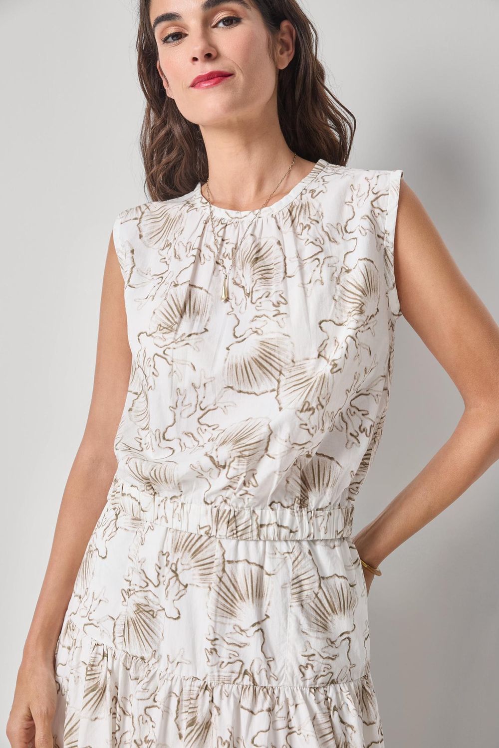 Poplin Shell Top, COLOR: Fern Print, Size: XS