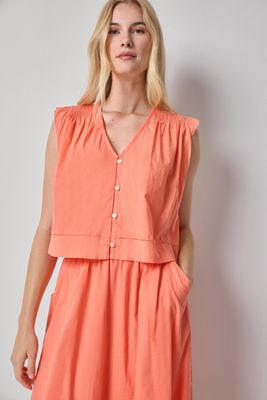 Smocked Shoulder V-Neck
