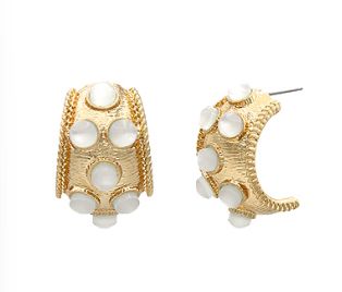 Dotted Antique Bold Hoops, COLOR: White/Gold