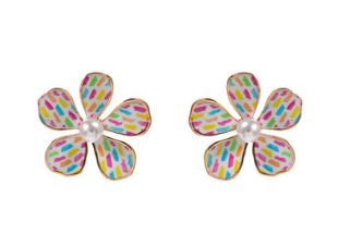 Printed &amp; Patterned Flower w/Pearl Earrings