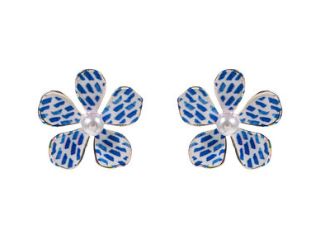 Printed &amp; Patterned Flower w/Pearl Earrings