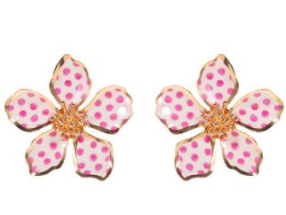 Dot Patterned Flower Earrings, COLOR: Pink/Gold