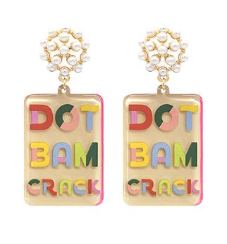 Mahjong Printed Acetate Drop Earrings, COLOR: Dot Bam Crack