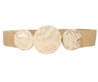 Hammered Triple Disk Buckle Straw Belt, COLOR: Tan