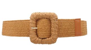 Rectangle Buckle Straw Stretch Belt, COLOR: Cognac