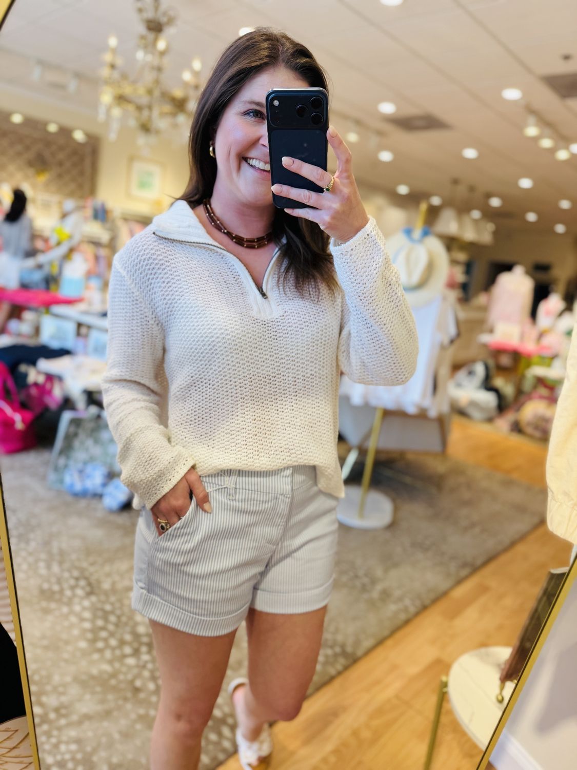 Open-Knit Zip L/S Top Cotton, COLOR: Breaker White, Size: X/S