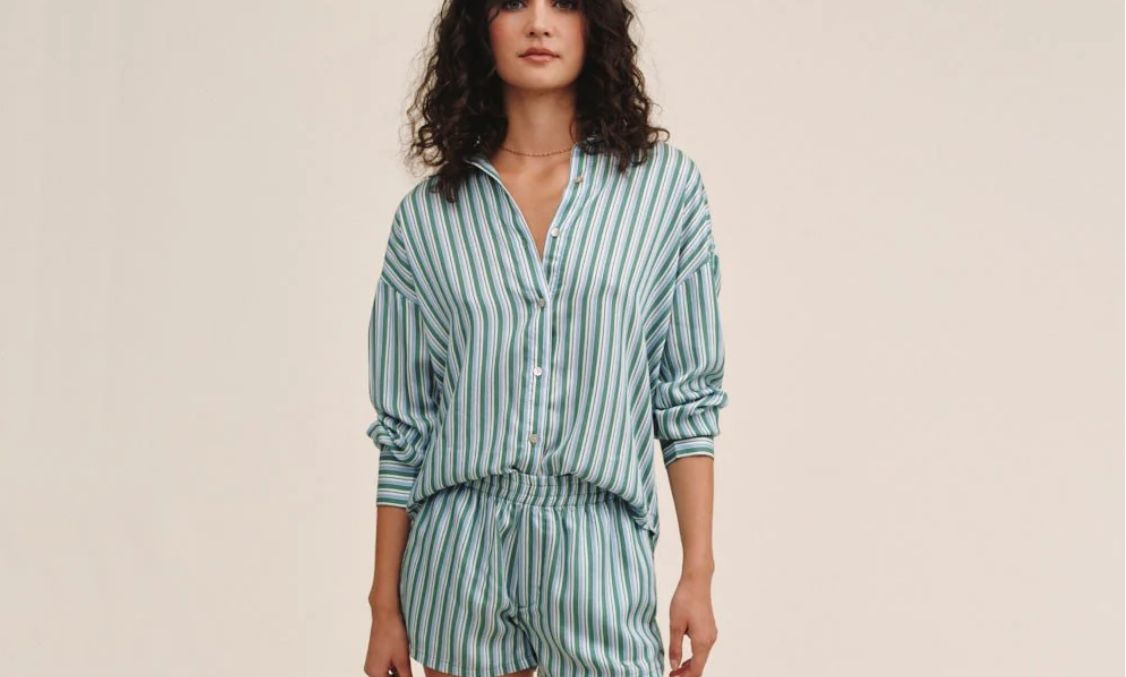 Oversized Button Down Emerald Surf Stripe