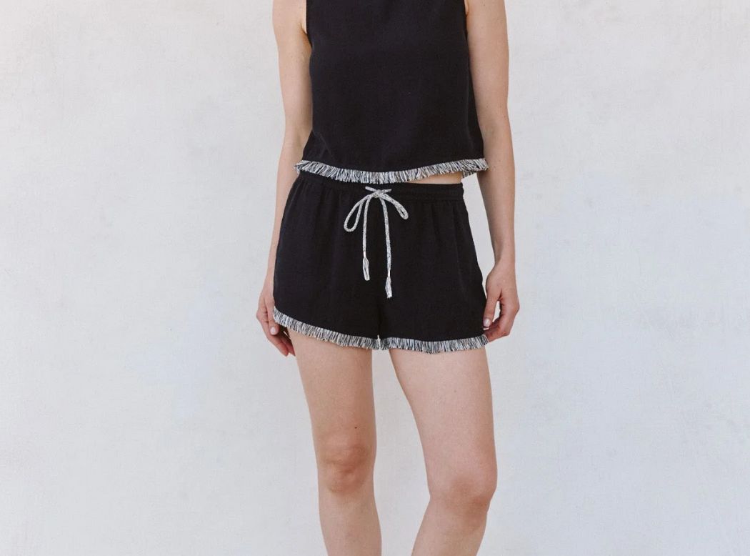 Elastic Waist Fringe Short, COLOR: Black, Size: XS