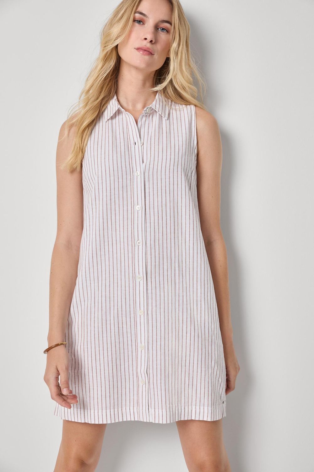 Striped Button Down Dress, COLOR: Bark Stripe, Size: M