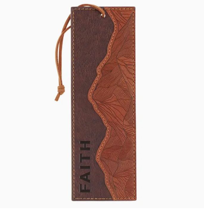 Bookmark Faux Leather Brown Two-tone Faith Mountains Matt.17:20