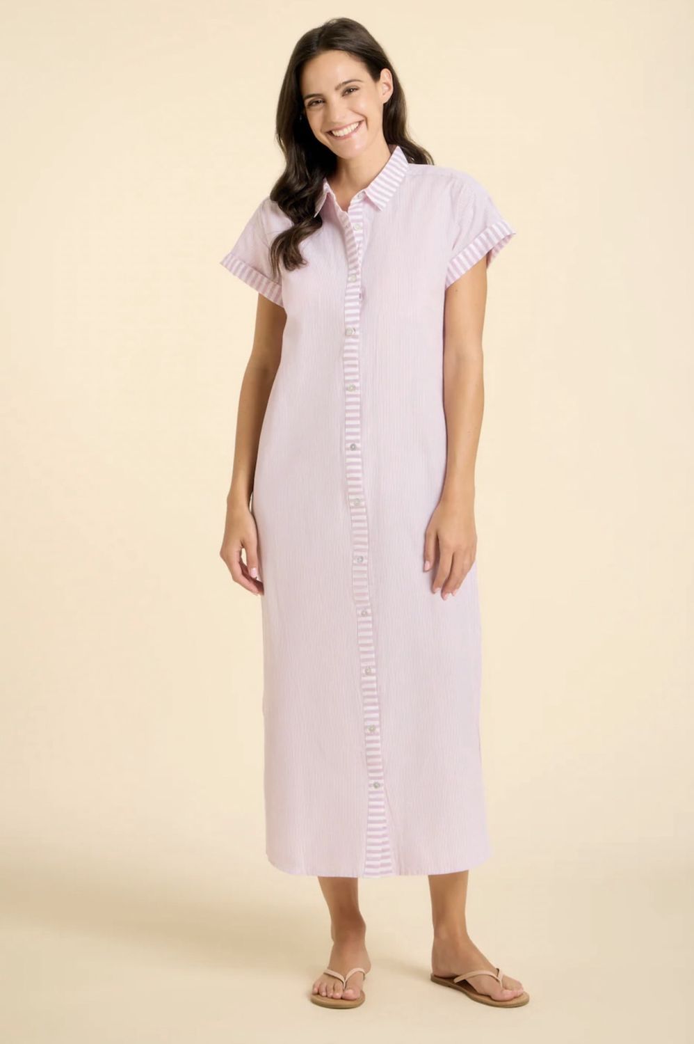 Riga Short Sleeve Midi Dress, COLOR: Lavendar Stripe, Size: XS