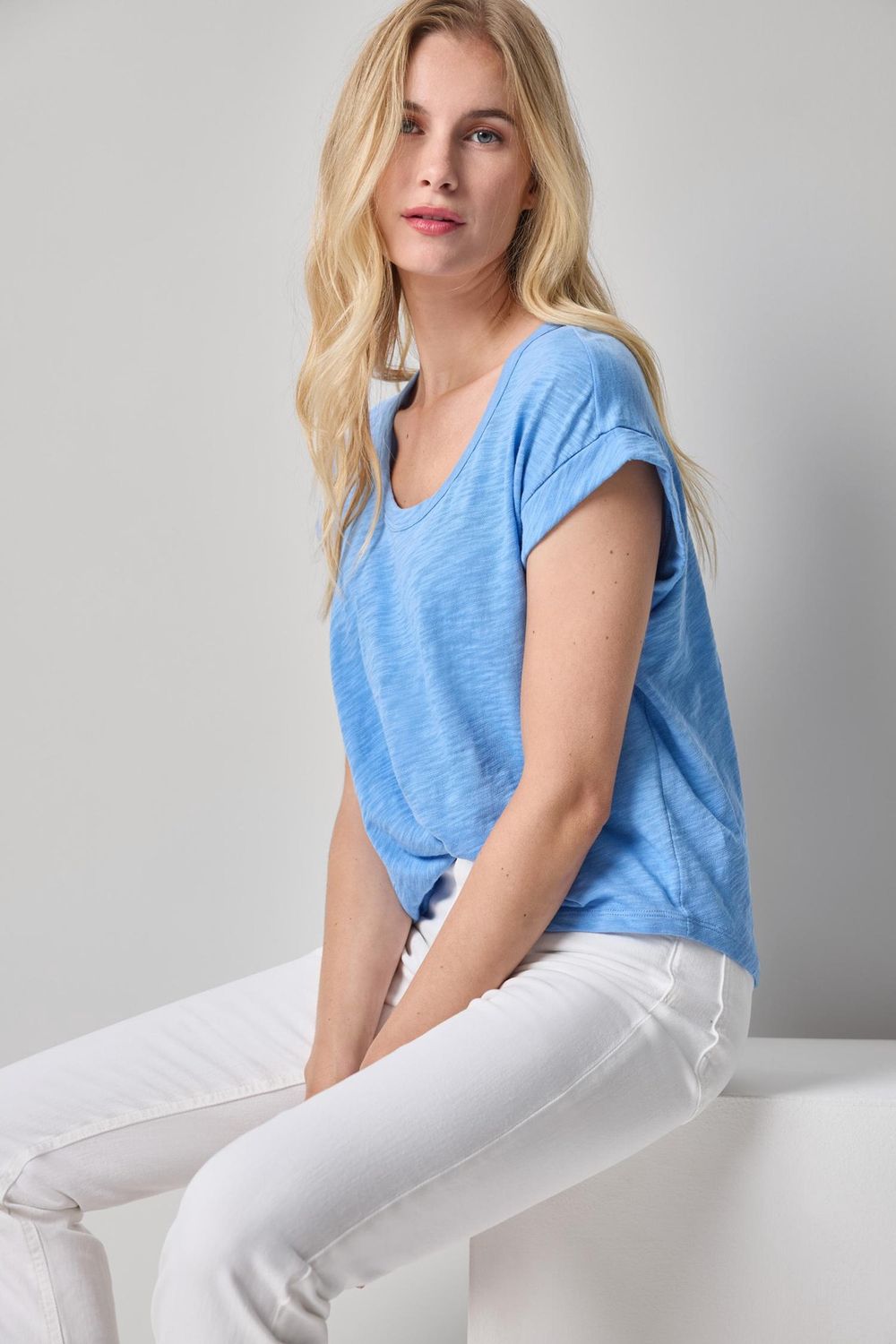 Cuff Sleeve Boxy Top, COLOR: Capri, Size: XS