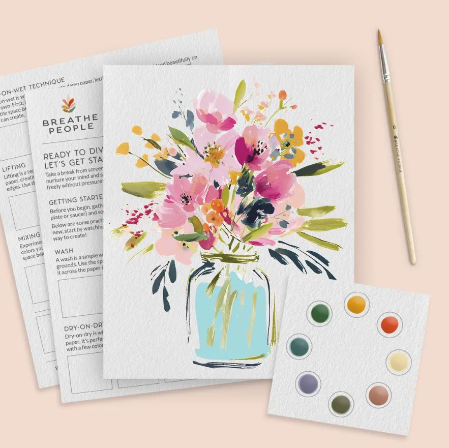 All-In-One Beginner Watercolor Paint Set - Jar of Flowers