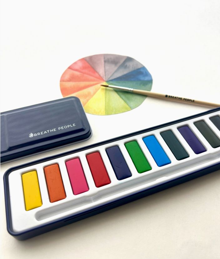 Watercolor Set- 12 Artist Grade Colors + Wood Paintbrush