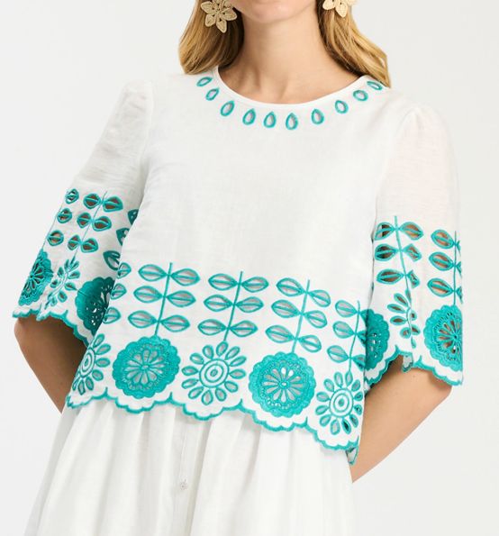Isla Embroidered Top, COLOR: White, Size: XS