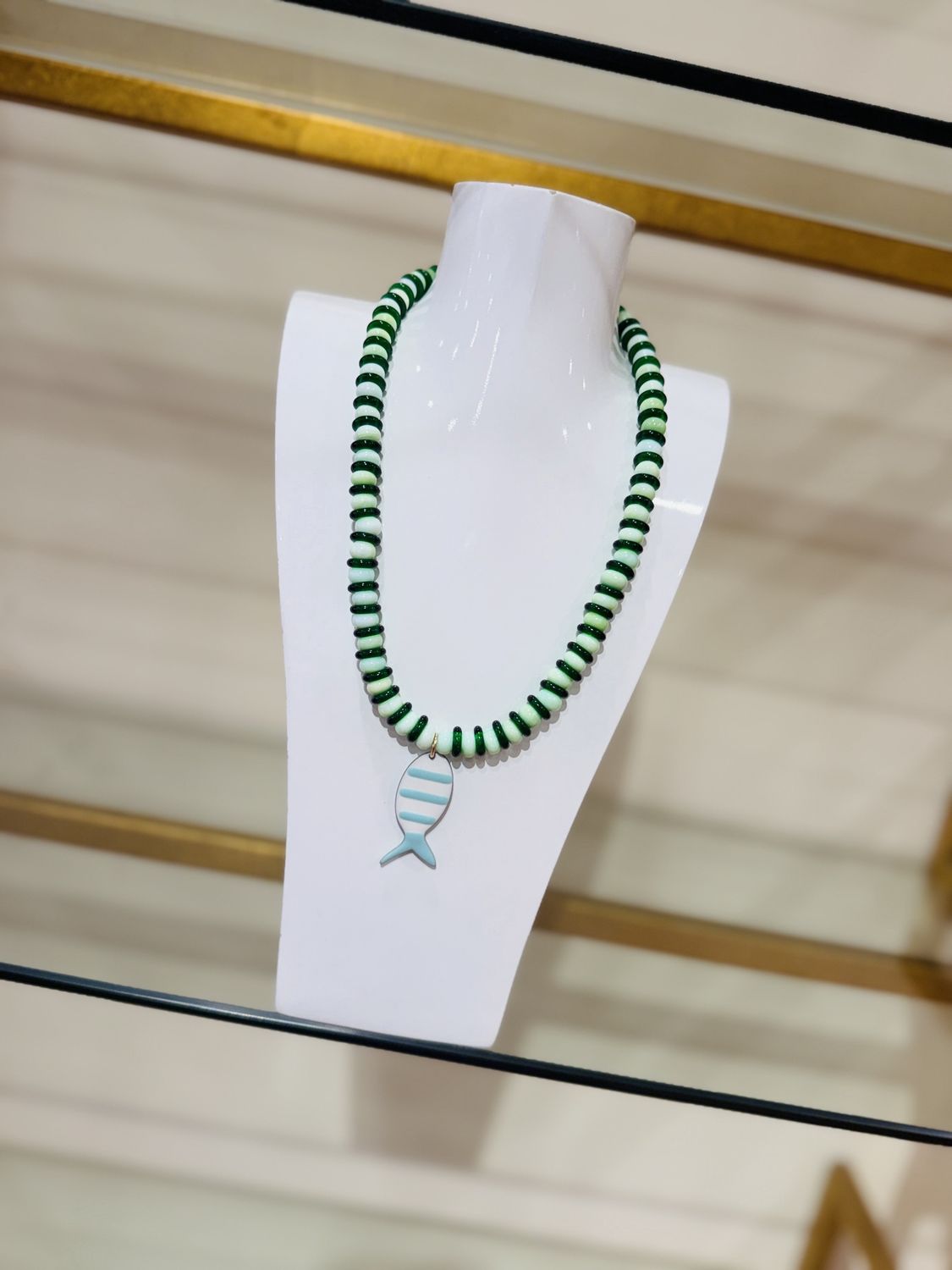 Seafoam Green Fish Beaded Necklace