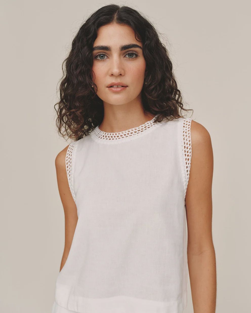 Sleeveless Crochet Edge Top