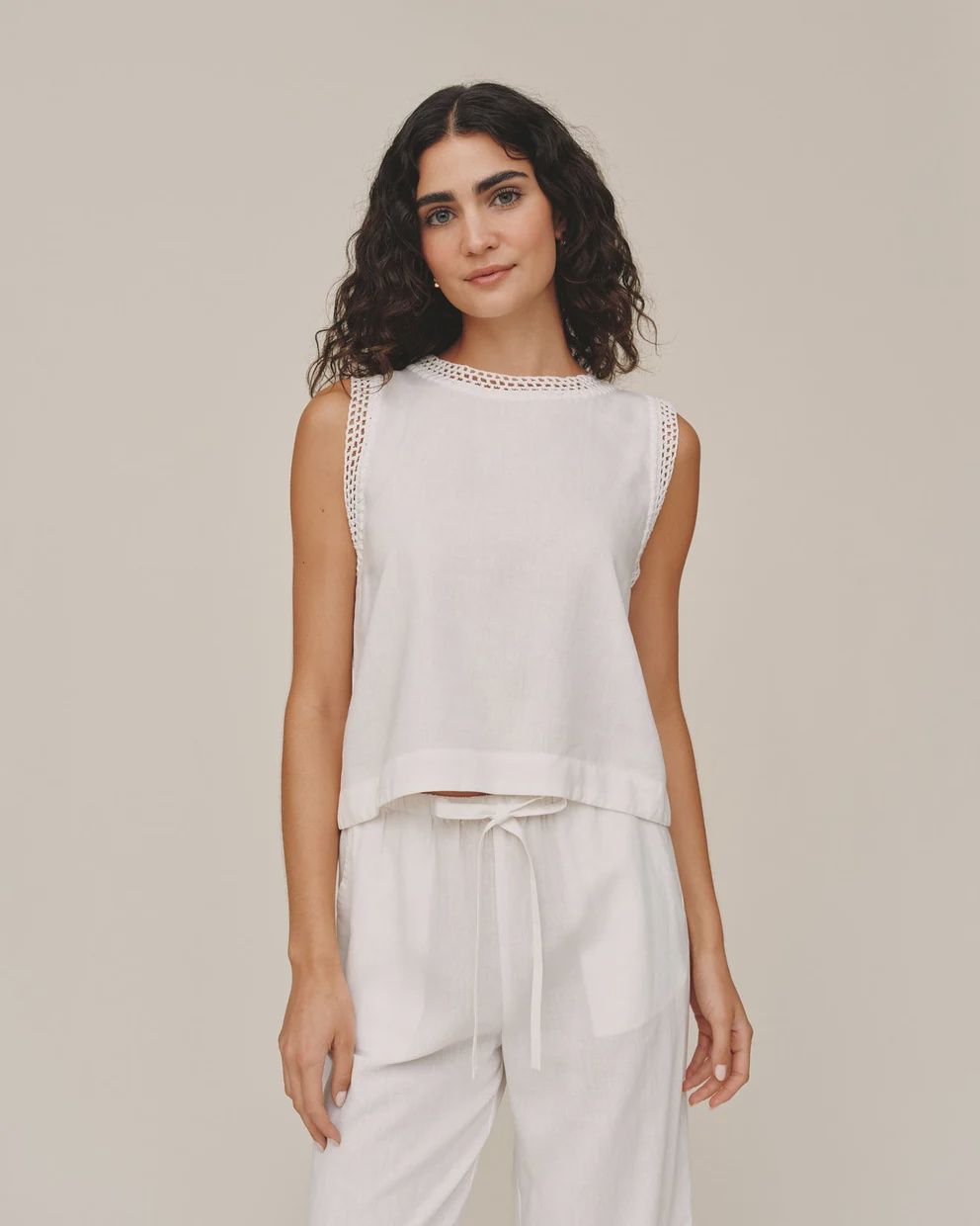 Sleeveless Crochet Edge Top