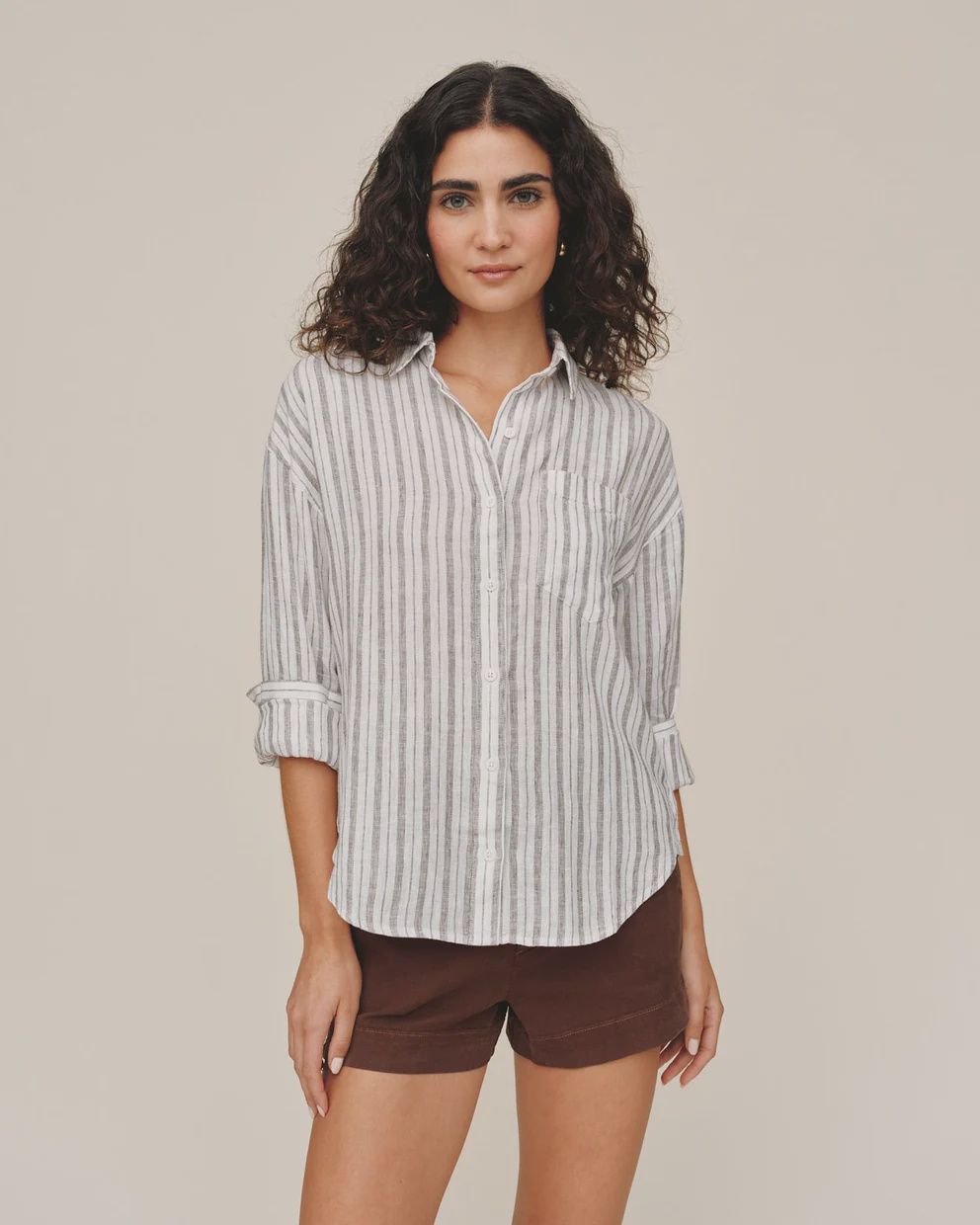 Long Sleeve Oversized Pocket Shirt, COLOR: Driftwood Stripe, Size: XS