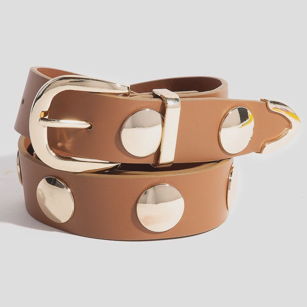 Metallic Disc Studded Faux Leather Belt