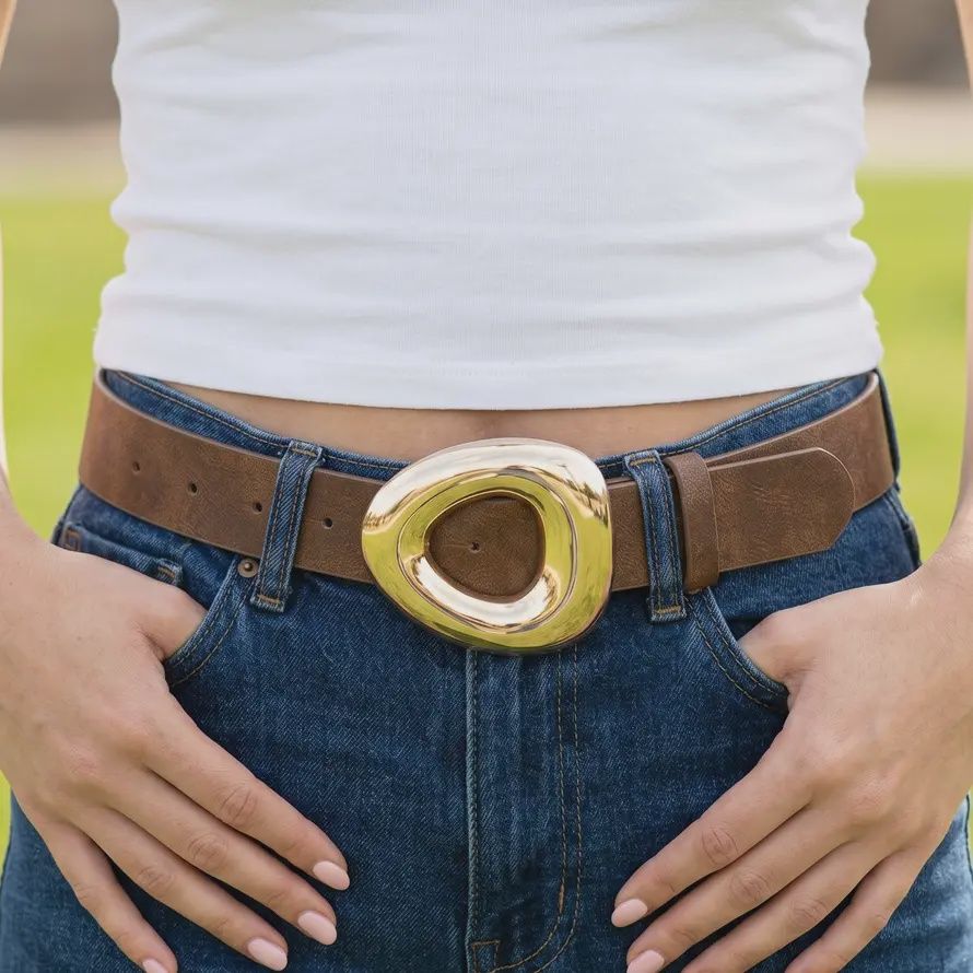 Leather Puffy Buckle Belt