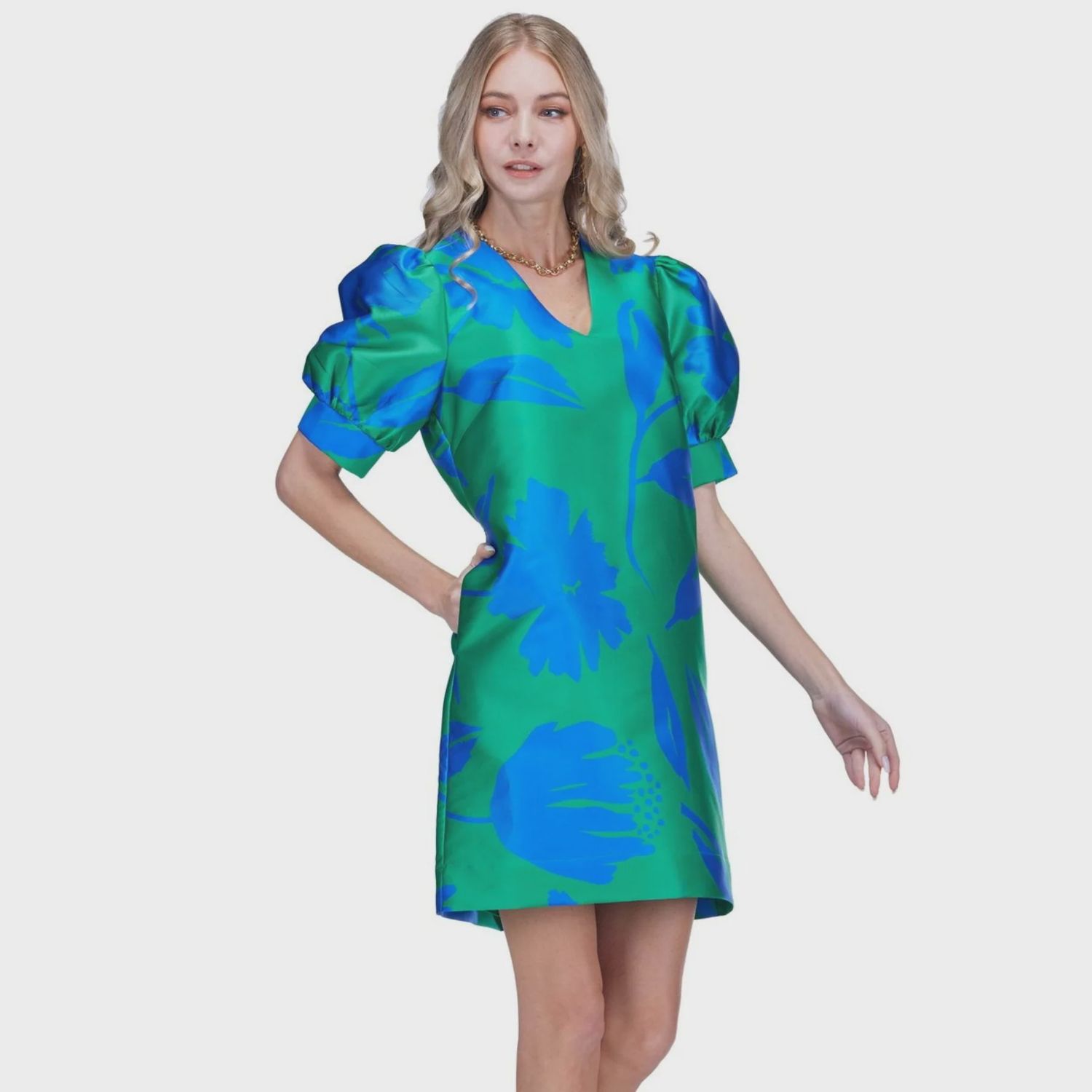 V-Neck Puff Sleeve Dress