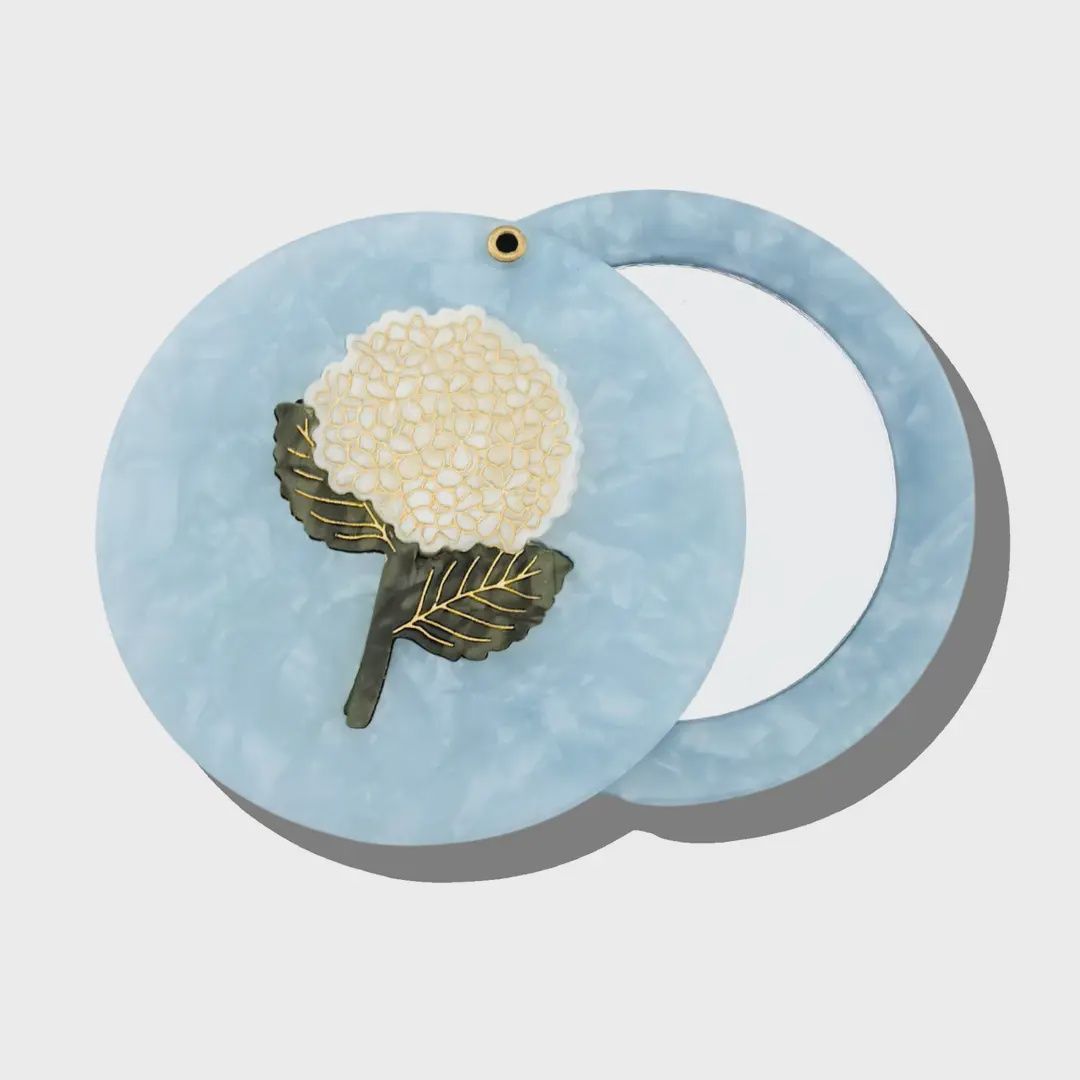 Hand Painted Hydrangea Compact Mirror