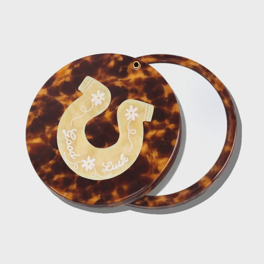 Hand Painted Good Luck Horseshoe Compact Mirror