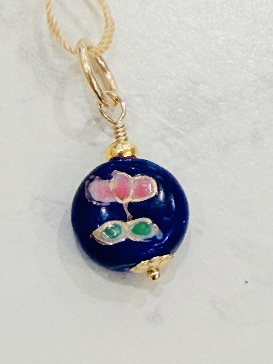 Small Cloisonne Blue Bead Charm