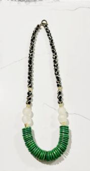 Ceramic Black Giraffe Glass &amp; Coconut Wood Bead Necklace