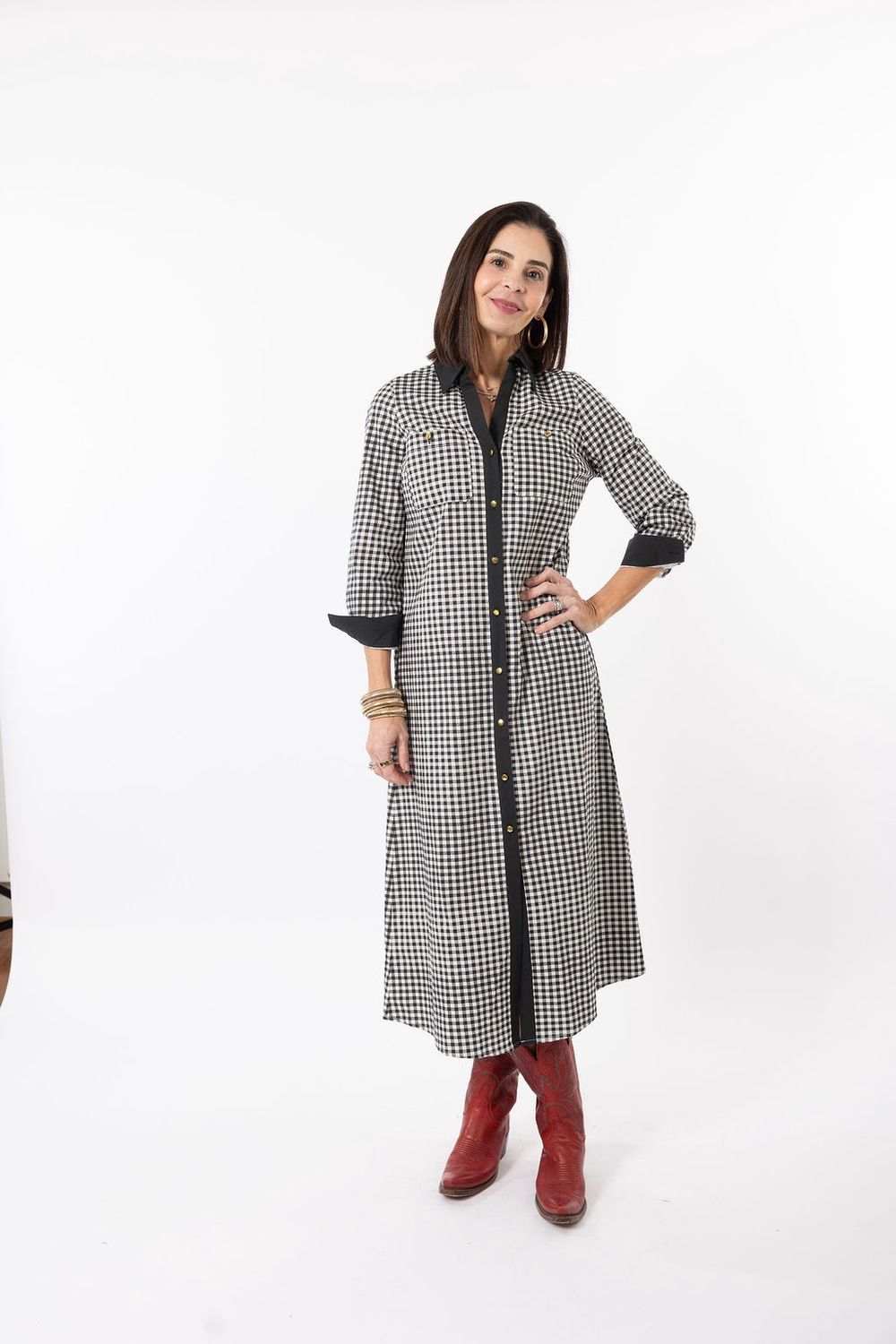 Harper Gingham Dress, COLOR: Black Gingham, Size: XS