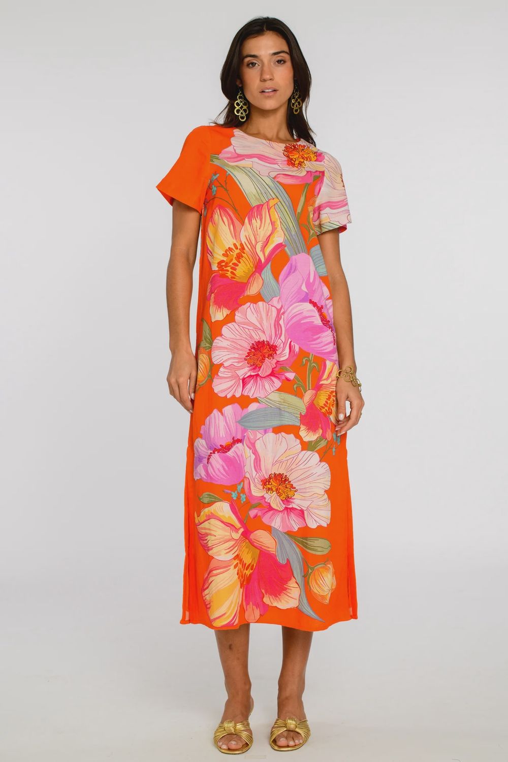 Tess Midi Dress - Sunset Blooms, COLOR: Sunset Blooms, Size: XS
