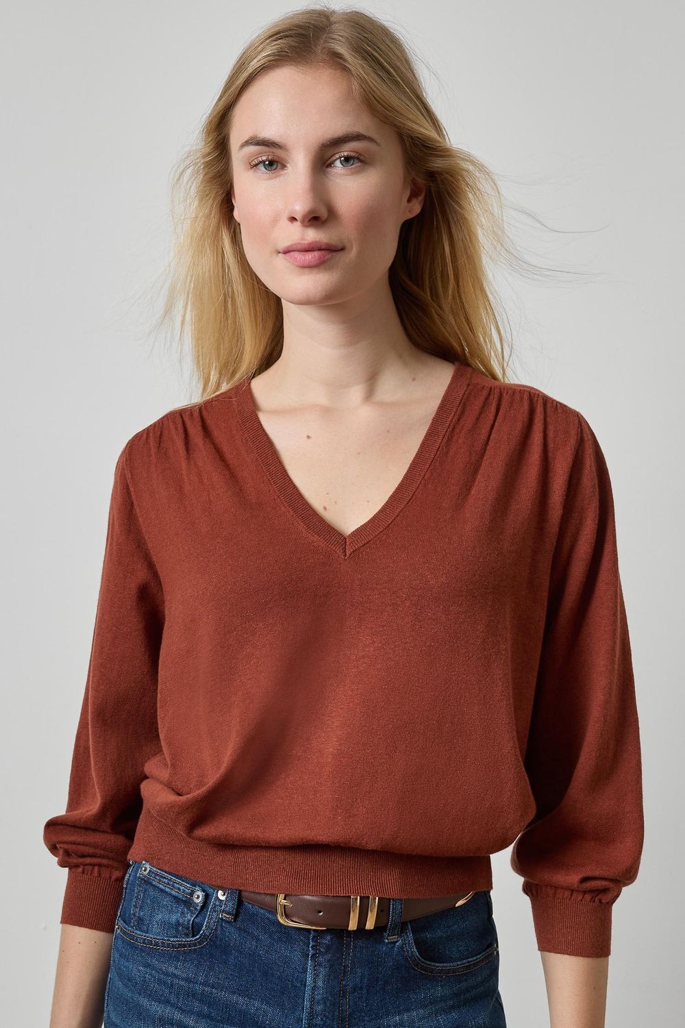 V-Neck Blouson Sweater